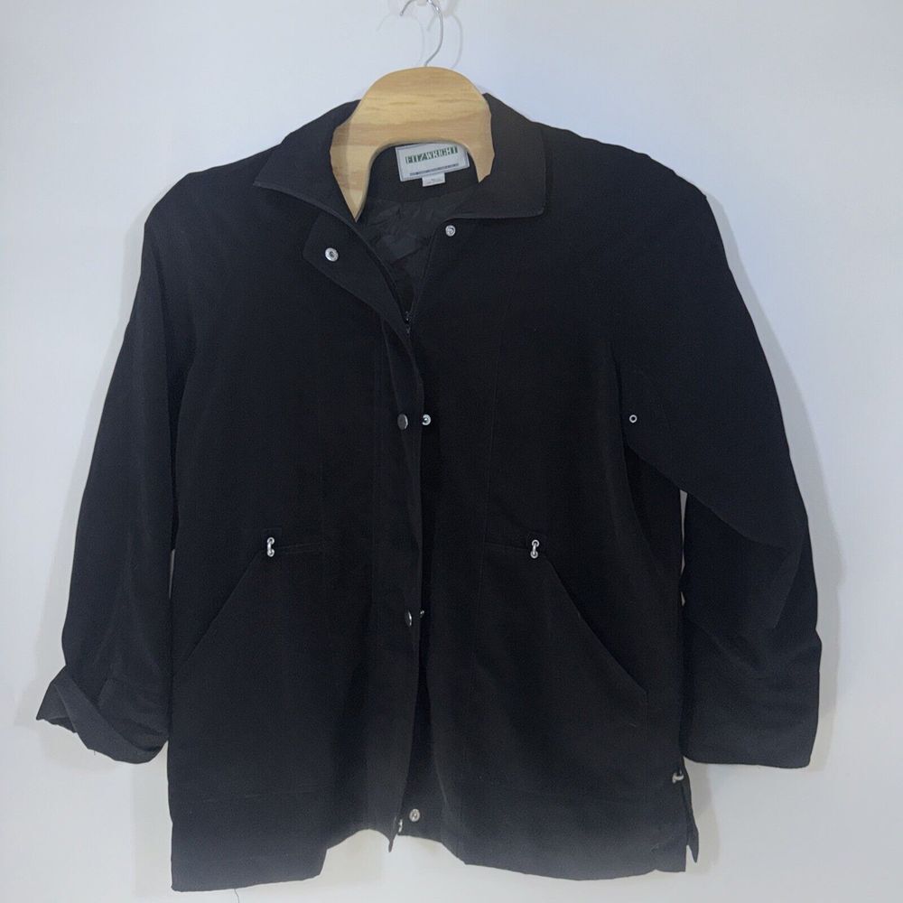 Fitzwright Black Zip Front Lightweight Jacket XL Snap Button Utility Windbreaker